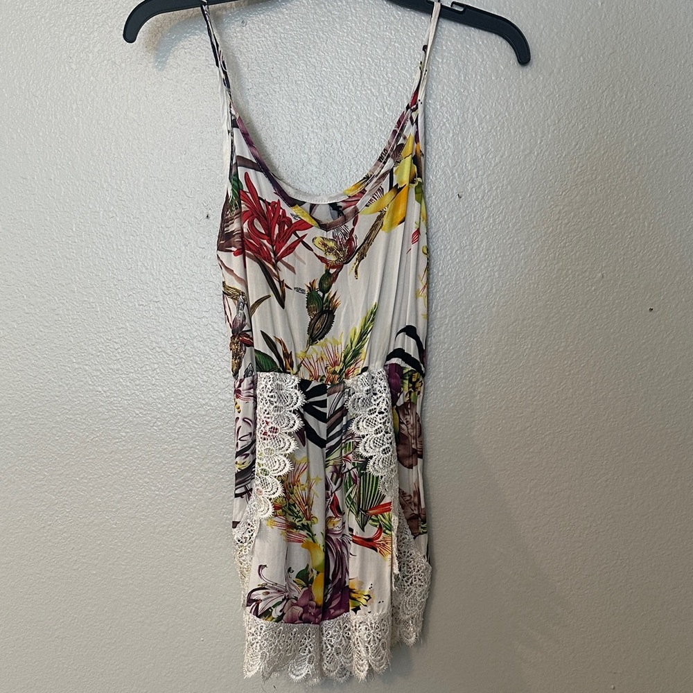 Floral Lace Trim Spaghetti Strap Romper